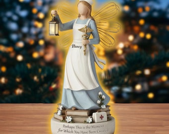 Personalized Nurse Angel Figurine Light Box, Healthcare Worker Appreciation, Nurse Graduation Gift, Bible Verse Esther 4:14 Desk Night Light