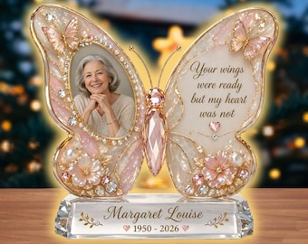 Personalized Memorial Butterfly Light Box, Custom Photo Sympathy Gift, In Loving Memory Night Light,Bereavement Gift for Loss of Mom Grandma