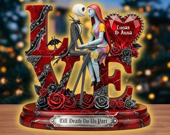 Personalized Gothic Couple Acrylic Light Box, Custom Skeleton Love Light with Names, Till Death Do Us Part Decor, Gothic Valentine