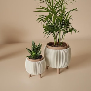 Modern Ribbed Planter with Legs | Minimalist Indoor Plant Pot | Succulent Planter | Neutral Home Decor