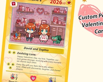 Custom Pokémon-Style Couple Card, Personalized Valentine’s Day Gift for Couples, Anniversary Keepsake, Custom Hand-drawn Card for Him or Her