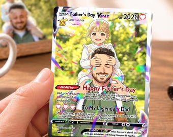 Pokemon Father’s Day Card for Dad, Personalized Anime Dad Card, Custom Photo Card, Gamer Dad Present, Father’s Day Gift, Gift for Husband