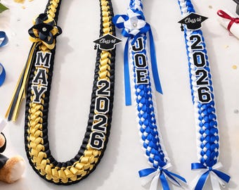 Guirnalda de cintas de graduación personalizada 2026, guirnalda de cintas de satén trenzadas con nombre, estola de graduación, guirnalda de cintas de satén, regalo de graduación de la clase de 2026, guirnalda tejida a mano