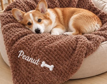 Personalized Coral Fleece Pet Blanket with Name, Custom Embroidered Dog & Cat Blanket, Soft Puppy Bed Cover, Dog Mom Gift,Gift for Pet Lover