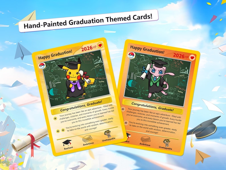 Personalized Hand-Painted Pokemon Graduation Card, Class of 2026 Gift, Custom Pokemon Card for Grads, Gift for Pokemon Gamer Graduates image 6
