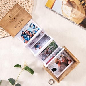 Custom Pull-Out Photo Album Memory Box, Wooden Photo Album Box, Personalized Memory Keepsake Box, Anniversary Gift, Wedding Gift for Couples