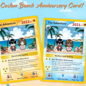 Carte d'anniversaire Pokémon personnalisée, cadeau lune de miel à la plage, carte de couple personnalisée, cadeau d'anniversaire dessiné à la main, cadeau pour lui, carte Poke Love