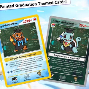 Personalized Hand-Painted Pokemon Graduation Card, Class of 2026 Gift, Custom Pokemon Card for Grads, Gift for Pokemon Gamer Graduates image 1