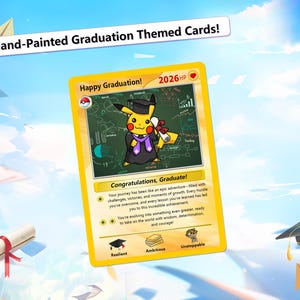 Personalized Hand-Painted Pokemon Graduation Card, Class of 2026 Gift, Custom Pokemon Card for Grads, Gift for Pokemon Gamer Graduates 1. Gold