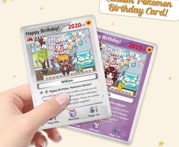 Custom Birthday Cards Inspired by Pokémon, Birthday Gifts, Hand-Drawn Cards for Kids, Friends, and Pokémon Lovers, Gamer Cards Idea