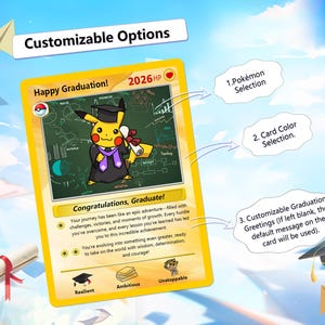 Personalized Hand-Painted Pokemon Graduation Card, Class of 2026 Gift, Custom Pokemon Card for Grads, Gift for Pokemon Gamer Graduates image 4