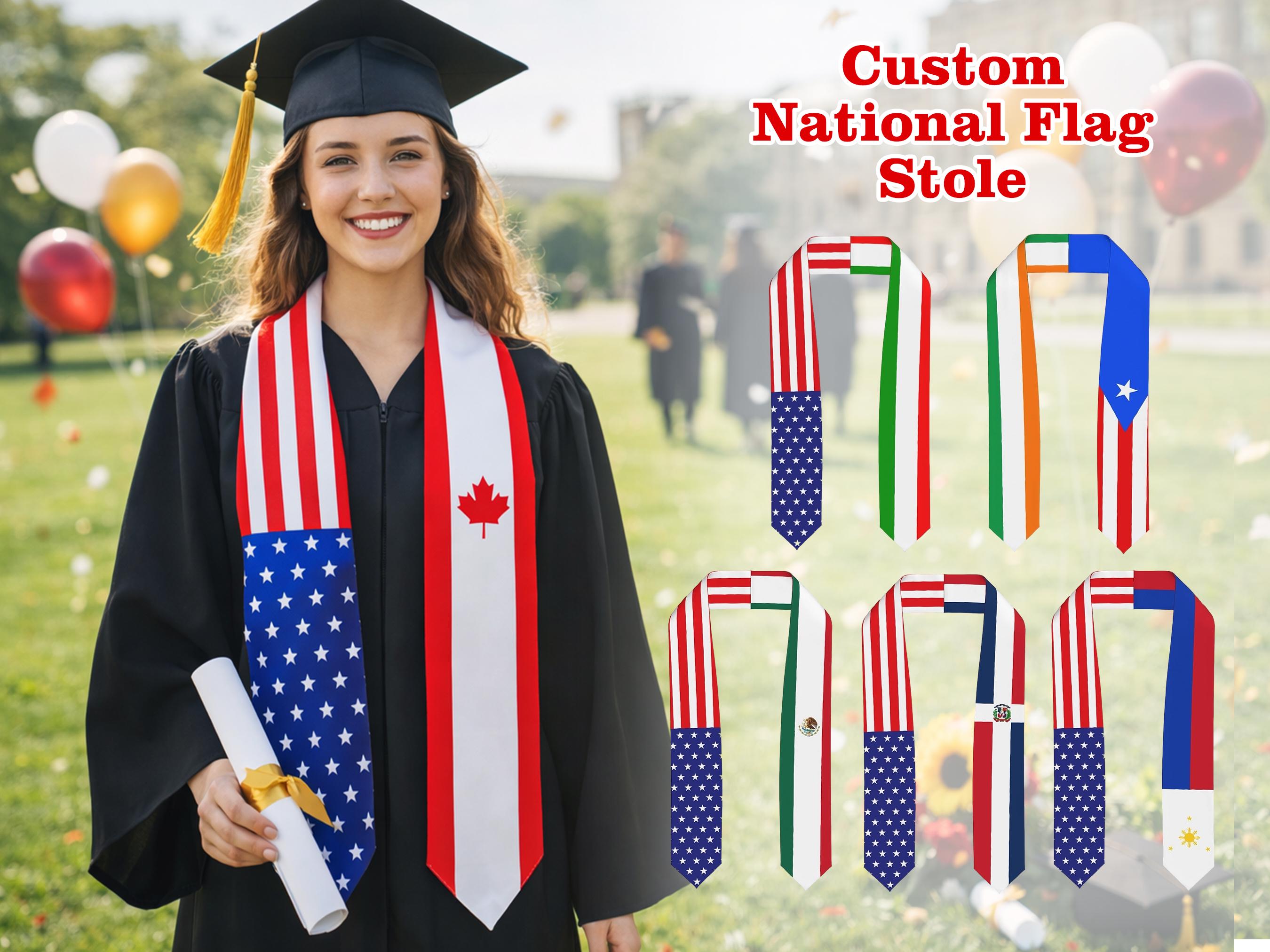 Custom Flag Graduation Stole 2026, Dual Country Flag Grad Sash ...