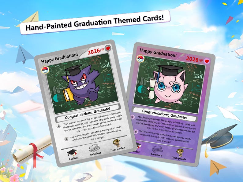 Personalized Hand-Painted Pokemon Graduation Card, Class of 2026 Gift, Custom Pokemon Card for Grads, Gift for Pokemon Gamer Graduates image 5