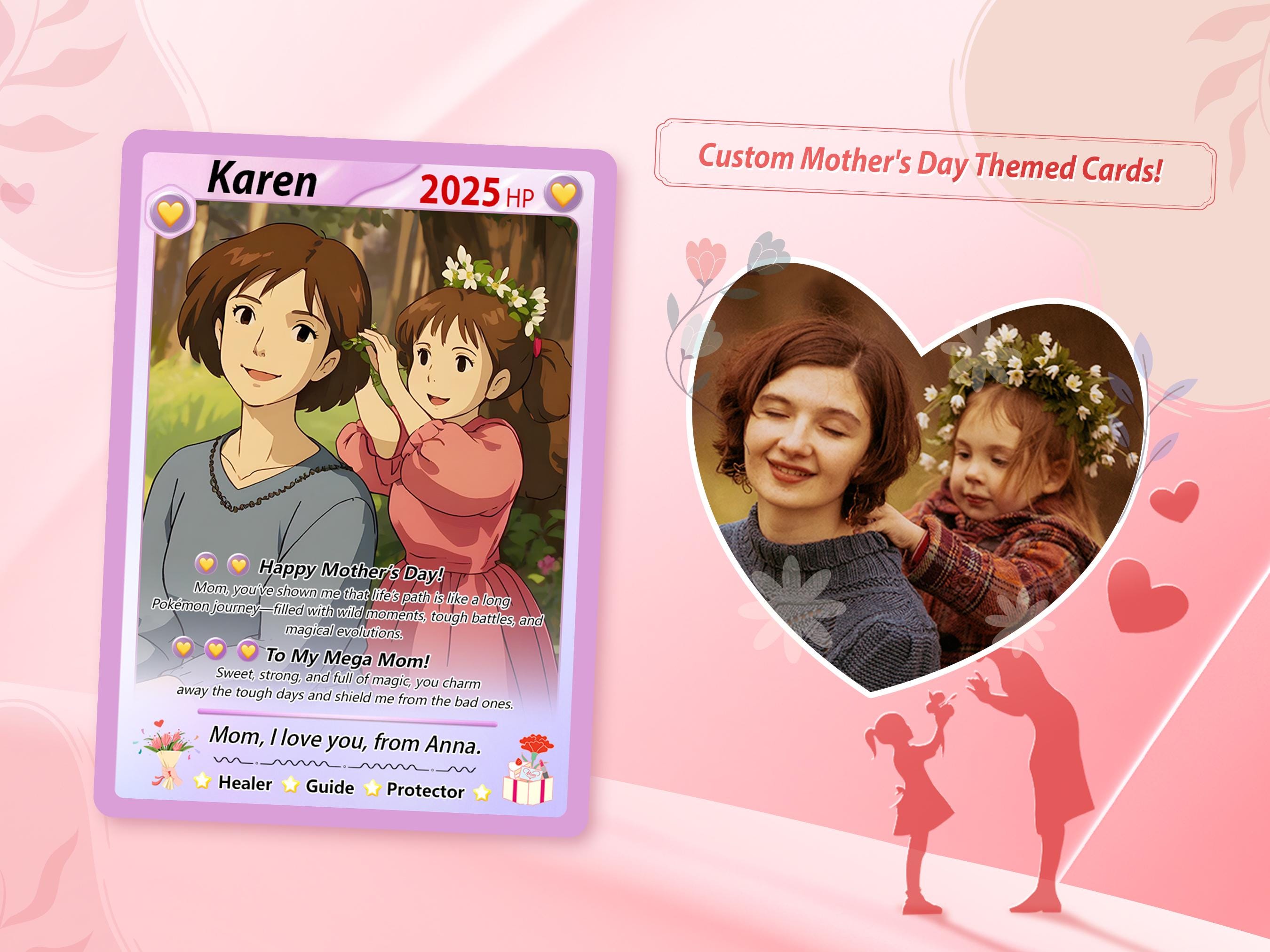 mother's day pokemon card Nestura Custom Mom | Mommy and Me Customized Card | Animated Style Presents to Mother | Special Design Style Custom Gifts for Mom Pokemon Mother's Day Card |