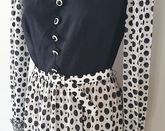 spotty in black and white...ladies 1970s vintage maxi dress