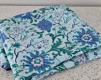 floral in blue, green and purple...vintage Thai silk yardage