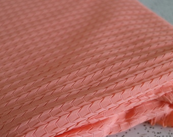 salmon pink...1970s vintage textured knit fabric remnant