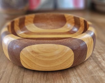 laminated stripes...1980s vintage turned timber fruit bowl