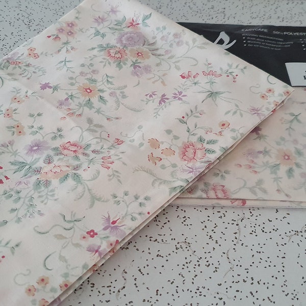 whimsical floral in sage and mauve...pair of 1980s vintage pillowcases