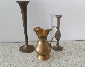 trio of vintage brass vases