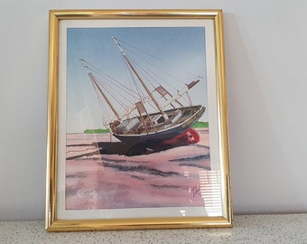 Low Tide-Broome WA...1990s vintage framed ink and gouache painting