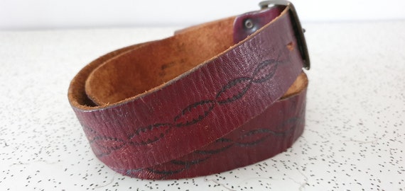 oxblood...1970s vintage tooled leather belt with … - image 3