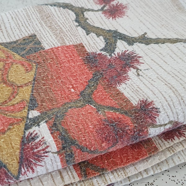 still life in autumn colours...1950s vintage cotton bark cloth rod pocket curtain