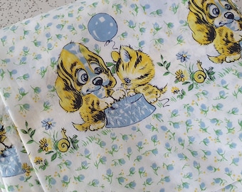 puppies and kittens...1970s vintage cotton lawn yardage