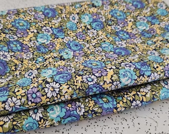 floral in yellow and blue...1970s vintage cotton twill fabric