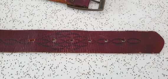 oxblood...1970s vintage tooled leather belt with … - image 7