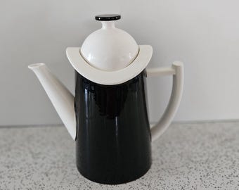 black and white 1980s vintage Dasch Japanese ceramic coffee pot