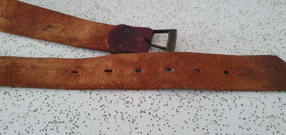 oxblood...1970s vintage tooled leather belt with … - image 8