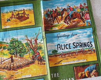 greetings from Alice Springs...1970s vintage souvenir linen teatowel