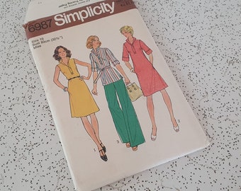 simplicity 6987...1970s vintage sewing pattern for ladies dress or top and wide leg pants Aust size 10