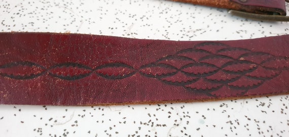 oxblood...1970s vintage tooled leather belt with … - image 9