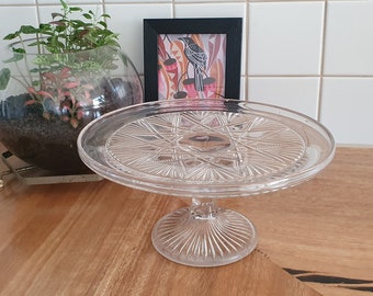 art deco style 1980s vintage mould blown glass cake stand