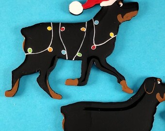Rottweiler Christmas or Plain Pin, Magnet or Ornament- Hand Painted- Free Personalization Available on the back