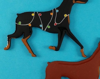 Doberman Pinscher Christmas Ornaments Set of 2 Dobie Maple /& Walnut Doberman Ornaments