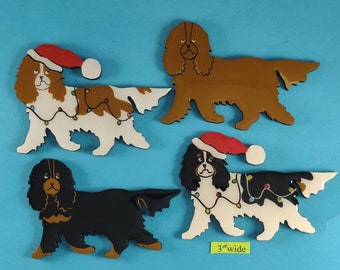 Cavalier King Charles Xmas or Plain Pin, Magnet or Ornament ckc SEE ALL PHOTOS for size dogs name year colors custom info, Hand Painted