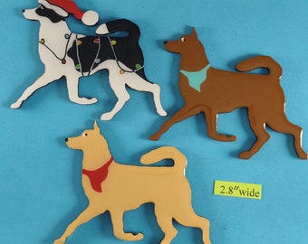 Canaan Dog Christmas or Plain Pin, Magnet or Ornament SEE ALL PHOTOS for size, dog's name/year, colors and custom info, Hand Painted