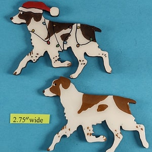 Brittany Spaniel Christmas Pin, Magnet or Ornament SEE ALL PHOTOS for size, dog&#39;s name/year, colors and custom info, Hand Painted