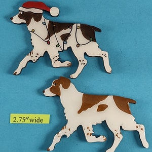 Brittany Spaniel Christmas Pin, Magnet or Ornament SEE ALL PHOTOS for size, dog's name/year, colors and custom info, Hand Painted