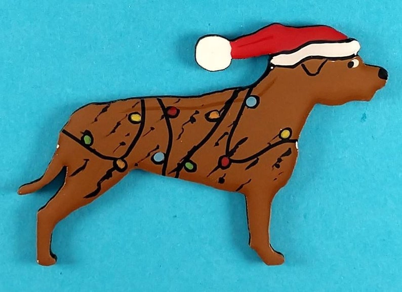 Staffordshire Bull Terrier Christmas or Plain Pin, Magnet or Ornament SEE ALL PHOTOS for size, dog's name/year, colors, custom, Hand Painted image 4