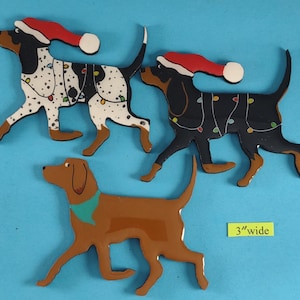 Coonhound Christmas or Plain Pin, Magnet or Ornament SEE ALL PHOTOS for size, dog's name/year, colors and custom info, Hand Painted