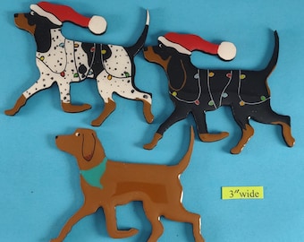 Coonhound Christmas or Plain Pin, Magnet or Ornament SEE ALL PHOTOS for size, dog's name/year, colors and custom info, Hand Painted