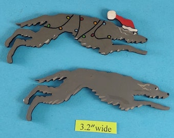 Scottish Deerhound Christmas or Plain Pin, Magnet or Ornament  SEE ALL PHOTOS for size, dog's name/year, and custom info, Hand Painted
