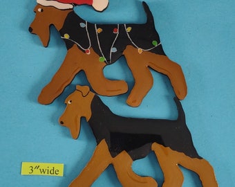 Welsh Terrier Christmas or Plain Pin, Magnet or Ornament SEE ALL PHOTOS for size, dog's name/year, and custom info, Hand Painted