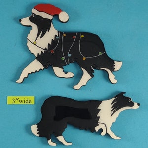 Border Collie Christmas Pin, Magnet or Ornament  SEE ALL PHOTOS for size, dog's name/year, colors/style and custom info, Hand Painted