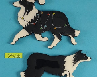 Border Collie Christmas Pin, Magnet or Ornament  SEE ALL PHOTOS for size, dog's name/year, colors/style and custom info, Hand Painted