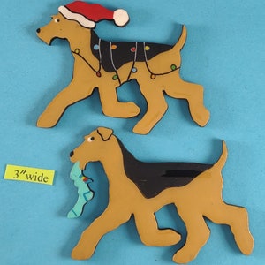 Airedale Terrier Christmas or Plain Pin, Magnet or Ornament SEE ALL PHOTOS for size, dog's name/year, and custom info, Hand Painted image 1